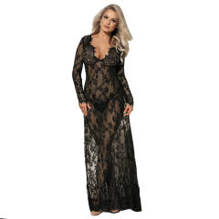 White Sexy Sheer Nightdress Plus Size Lingerie Female Lace Gown PQ80497B