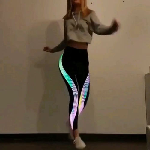 Rainbow Fluorescent Leggings Fashion Reflective Leggings PQ6072A