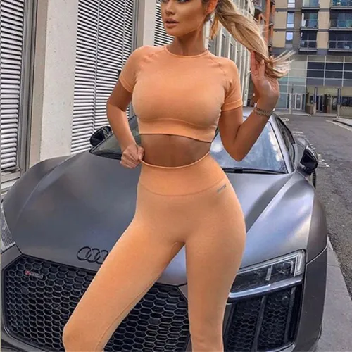 Orange Sexy Fitness Pants Ladies Jogging Clothing Seamless Ourdoor Sportwear PQYJ036A