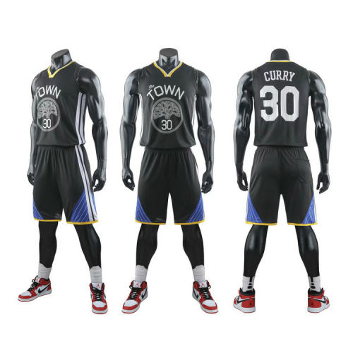 Black Golden State Warriors Basketball Team Jersey Curry Basketball Outfit PQSC001C