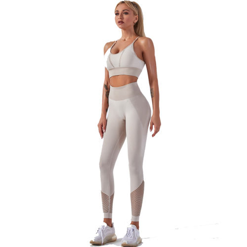 Grey Fitness Bras Yoga Outfits Women Mesh Running Leggings Bubble Butt Squat Pants PQYJ006B