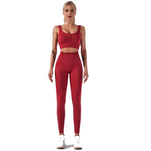 Red Yoga Outfits Women Fitness Wear Running Leggings Bubble Butt Squat Pants PQYJ009D