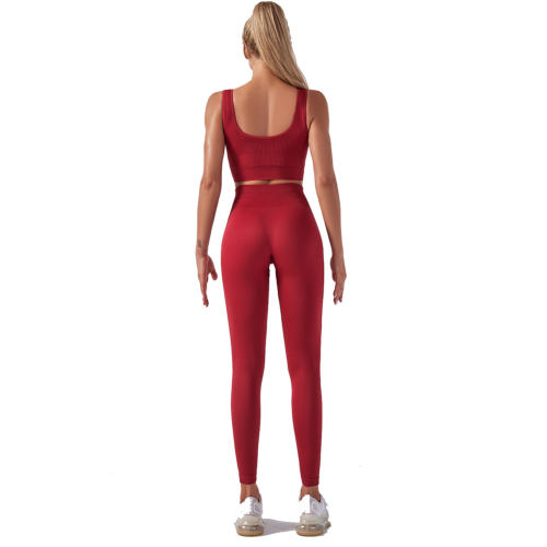 Red Yoga Outfits Women Fitness Wear Running Leggings Bubble Butt Squat Pants PQYJ009D
