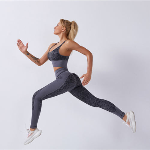Women Fitness Bras with Running Leggings Snake Pattern Bubble Butt Yoga Outfits PQYJ012
