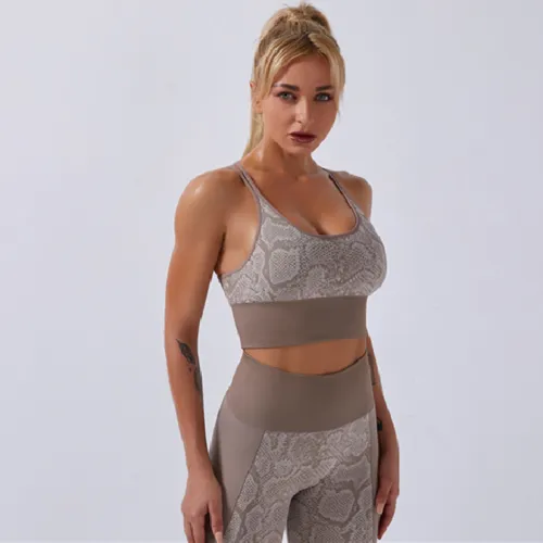 Snake Pattern Bubble Butt Yoga Outfits Women Fitness Bras with Running Leggings PQYJ012