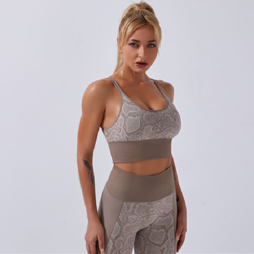 Snake Pattern Bubble Butt Yoga Outfits Women Fitness Bras with Running Leggings PQYJ012