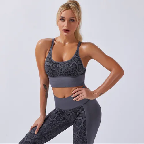 Women Fitness Bras with Running Leggings Snake Pattern Bubble Butt Yoga Outfits PQYJ012