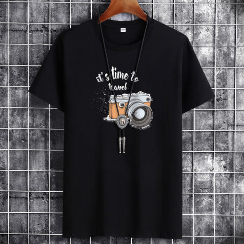 Black Summer Fashion T-shirt for Men Plus Size Cotton Tops PQ1016A
