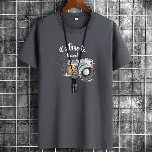 Grey Summer Fashion T-shirt for Men Plus Size Cotton Tops PQ1016C