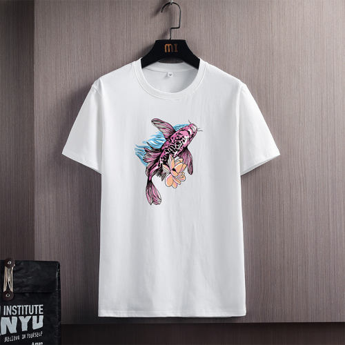 Chinese Style Koi Fish Cartoon T-shirt Trend Casual Cotton T Shirts NYH1007A