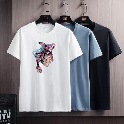 Trend Casual Cotton T Shirts Chinese Style Koi Fish Cartoon T-shirt NYH1007B