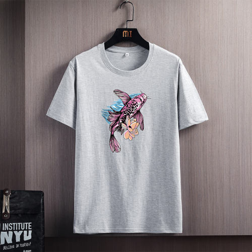Trend Casual Cotton T Shirts Chinese Style Koi Fish Cartoon T-shirt NYH1007B