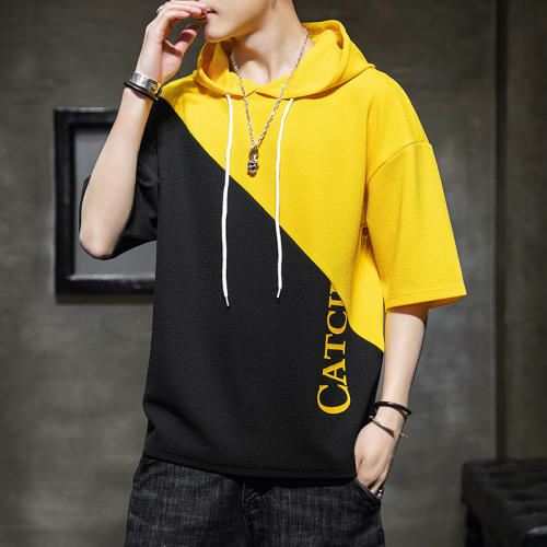 Yellow Summer Hooded Cotton T-shirt Men Fashion Hoodies Casual T Shirts RL8156B