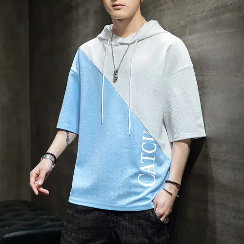 White Summer Hooded Cotton T-shirt Men Fashion Hoodies Casual T Shirts RL8156C