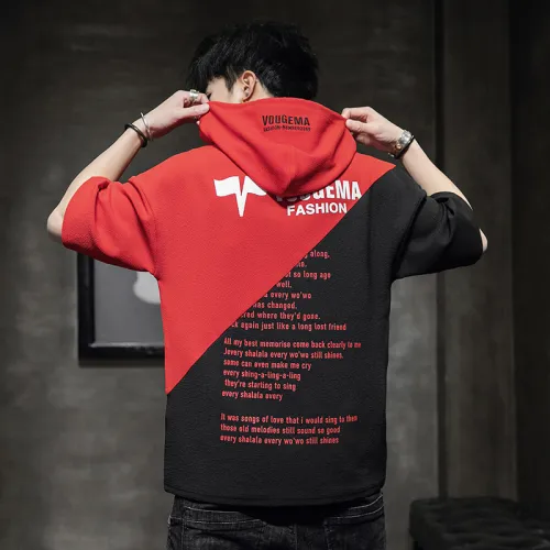 Red Summer Hooded Cotton T-shirt Men Fashion Hoodies Casual T Shirts RL8156A