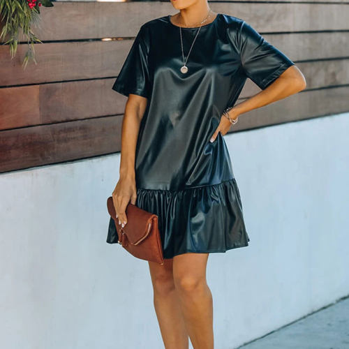 Sexy Faux Leather Mini Dresses For Women PU Casual Dress PQ163