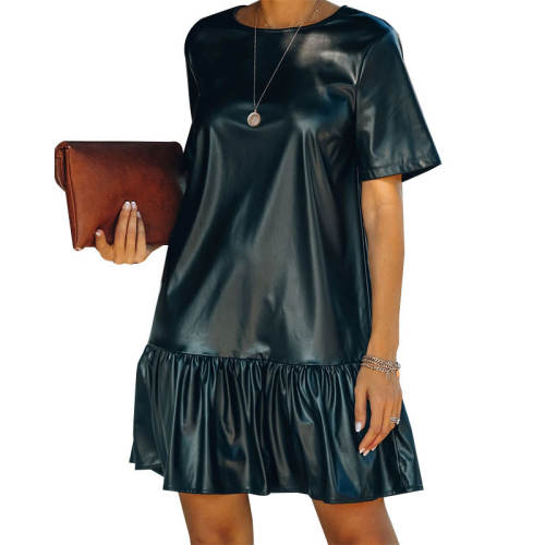 Sexy Faux Leather Mini Dresses For Women PU Casual Dress PQ163
