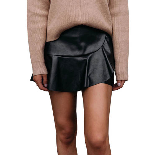 PU High Waist Skirt Pants for Women Faux Leather Clubwear PQ297