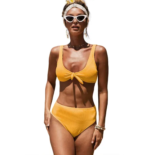 Yellow V-neck Bikini for Women Sexy Padded Swimwear PQ411563