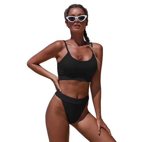 Black Solid Color Padded Bathing Suit Sexy Bikini for Women PQ411743A