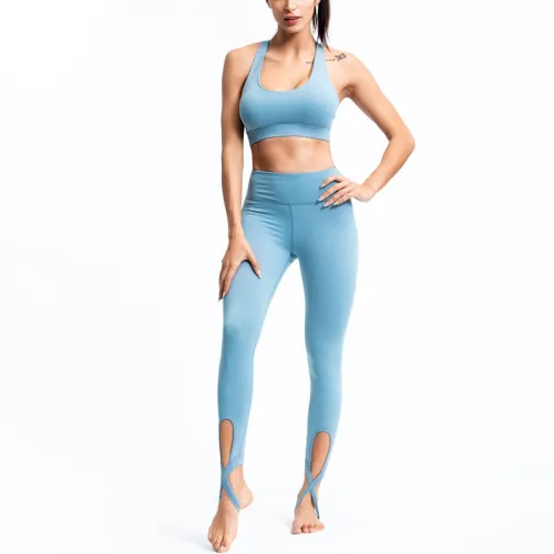 Blue Fitness Bras with Running Leggings Women Bubble Butt Yoga Outfits PQGS30005B