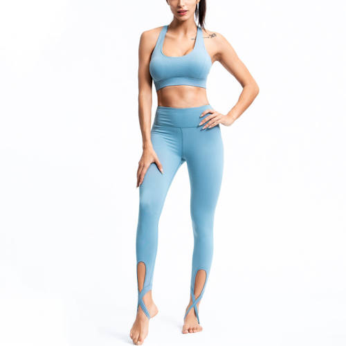 Blue Fitness Bras with Running Leggings Women Bubble Butt Yoga Outfits PQGS30005B