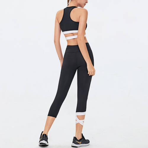 Black Fitness Bras with Sport Leggings Women Bubble Butt Yoga Outfits PQGS30030A