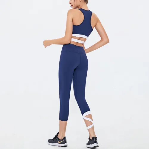 Blue Fitness Bras with Sport Leggings Women Bubble Butt Yoga Outfits PQGS30030B