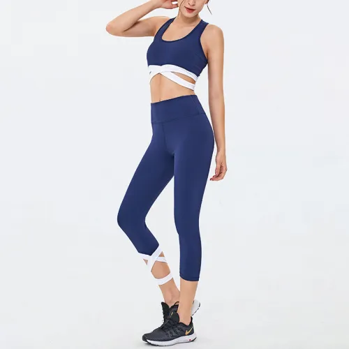 Blue Fitness Bras with Sport Leggings Women Bubble Butt Yoga Outfits PQGS30030B