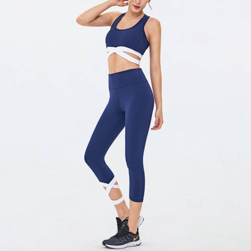 Blue Fitness Bras with Sport Leggings Women Bubble Butt Yoga Outfits PQGS30030B