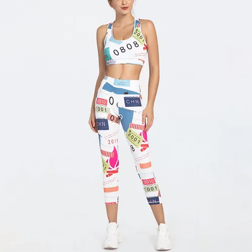 Women Bubble Butt Yoga Outfits Printed Fitness Bras with Running Leggings PQGS30027