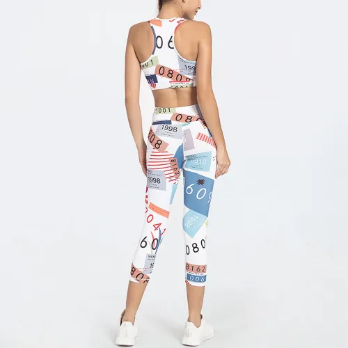 Women Bubble Butt Yoga Outfits Printed Fitness Bras with Running Leggings PQGS30027
