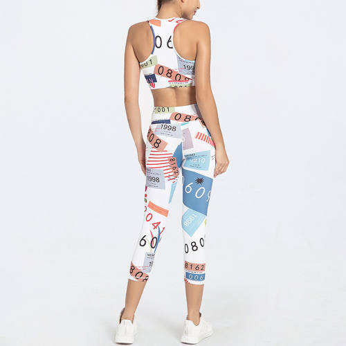 Women Bubble Butt Yoga Outfits Printed Fitness Bras with Running Leggings PQGS30027