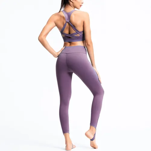 Purple Fitness Bras with Running Leggings Women Bubble Butt Yoga Outfits PQGS30005C