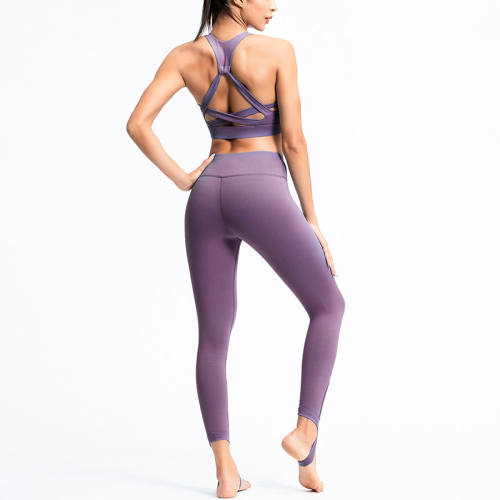 Purple Fitness Bras with Running Leggings Women Bubble Butt Yoga Outfits PQGS30005C