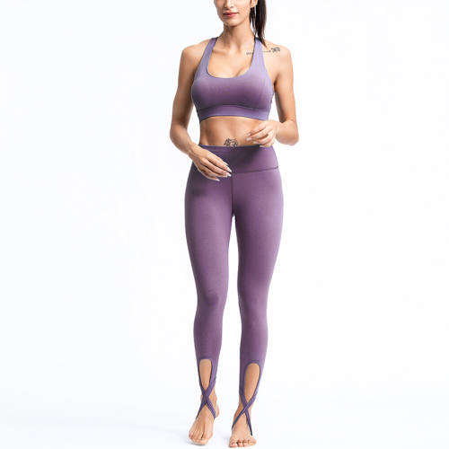 Purple Fitness Bras with Running Leggings Women Bubble Butt Yoga Outfits PQGS30005C