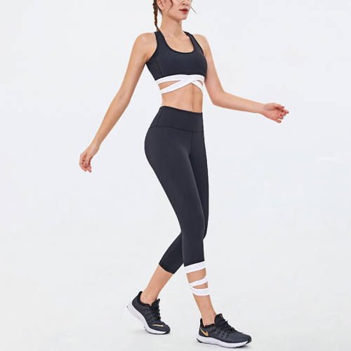 Black Fitness Bras with Sport Leggings Women Bubble Butt Yoga Outfits PQGS30030A