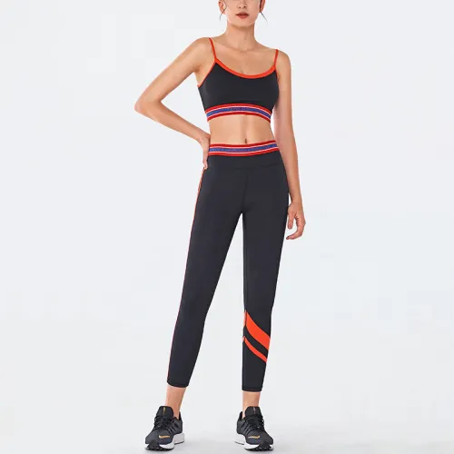 Black Fitness Vest with Sport Leggings Women Bubble Butt Yoga Outfits PQGS30054A