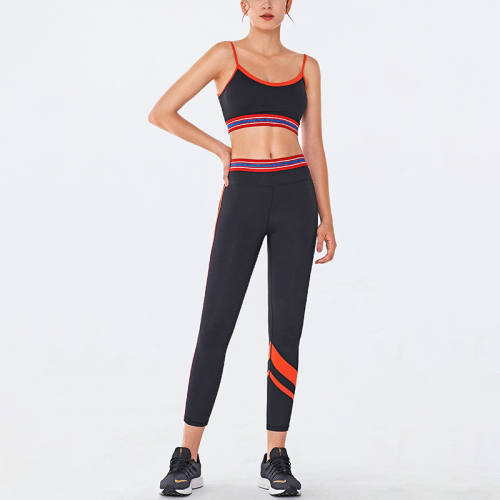 Black Fitness Vest with Sport Leggings Women Bubble Butt Yoga Outfits PQGS30054A