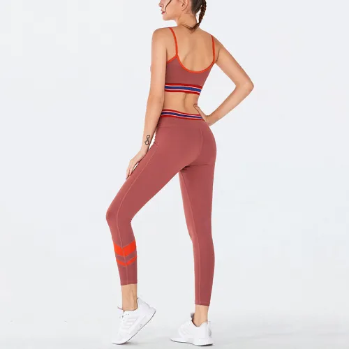 Red Fitness Vest with Sport Leggings Women Bubble Butt Yoga Outfits PQGS30054B