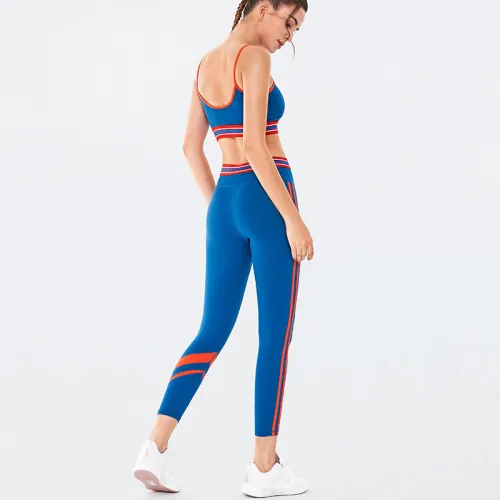 Blue Fitness Vest with Sport Leggings Women Bubble Butt Yoga Outfits PQGS30054C