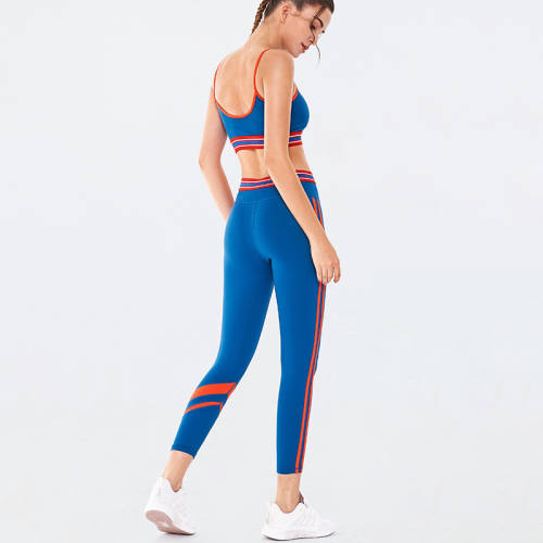 Blue Fitness Vest with Sport Leggings Women Bubble Butt Yoga Outfits PQGS30054C