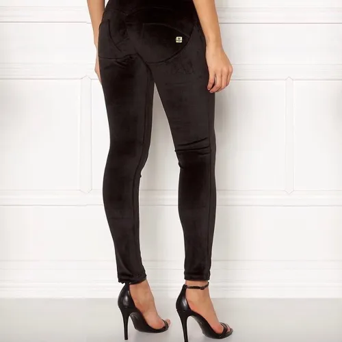 Black Polar Fleece Trousers Women Bubble Butt Winter Leggings PQ51MW
