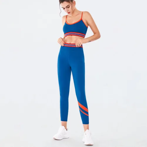 Blue Fitness Vest with Sport Leggings Women Bubble Butt Yoga Outfits PQGS30054C
