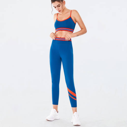 Blue Fitness Vest with Sport Leggings Women Bubble Butt Yoga Outfits PQGS30054C