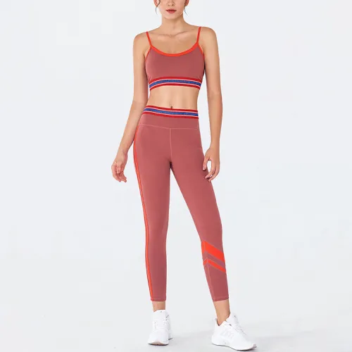 Red Fitness Vest with Sport Leggings Women Bubble Butt Yoga Outfits PQGS30054B
