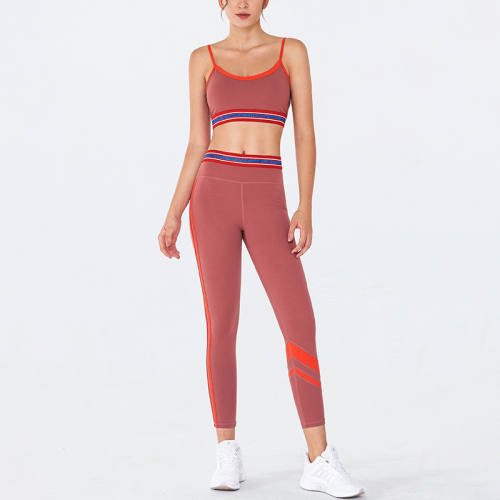 Red Fitness Vest with Sport Leggings Women Bubble Butt Yoga Outfits PQGS30054B