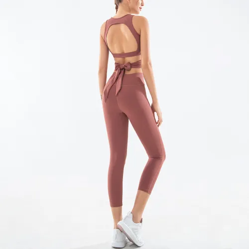 Purple Fitness Vest with Sport Leggings Women Bubble Butt Yoga Outfits PQGS30051A
