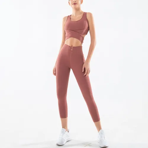 Purple Fitness Vest with Sport Leggings Women Bubble Butt Yoga Outfits PQGS30051A