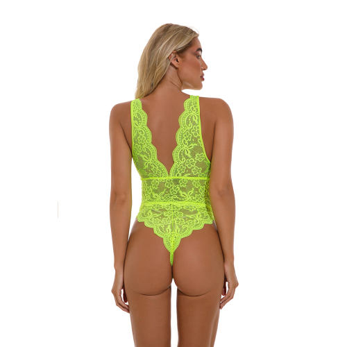 Green Sexy Teddies Eyelash Lace Bodysuit Lingerie For Women PQ4072